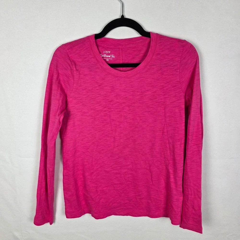 J. Crew Girlfriend Tee Pink Long Sleeve Cotton Slub Crew Neck Top XS